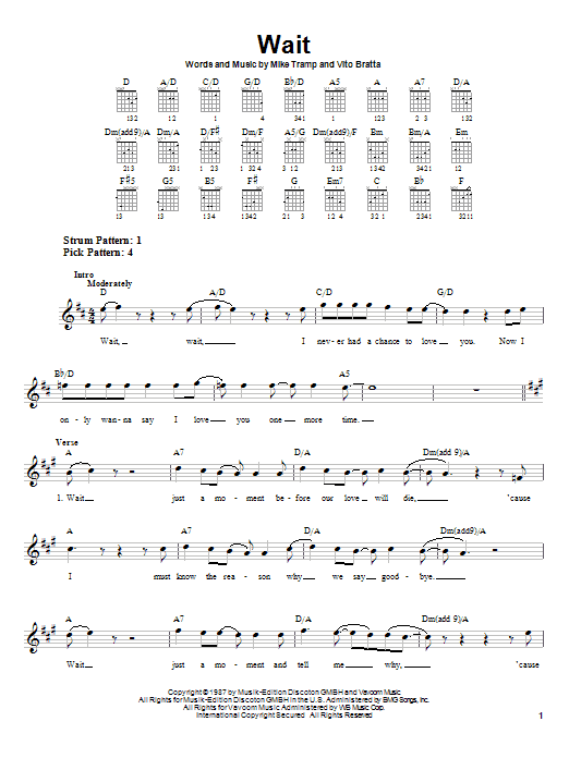 White Lion Wait sheet music notes and chords arranged for Guitar Tab (Single Guitar)