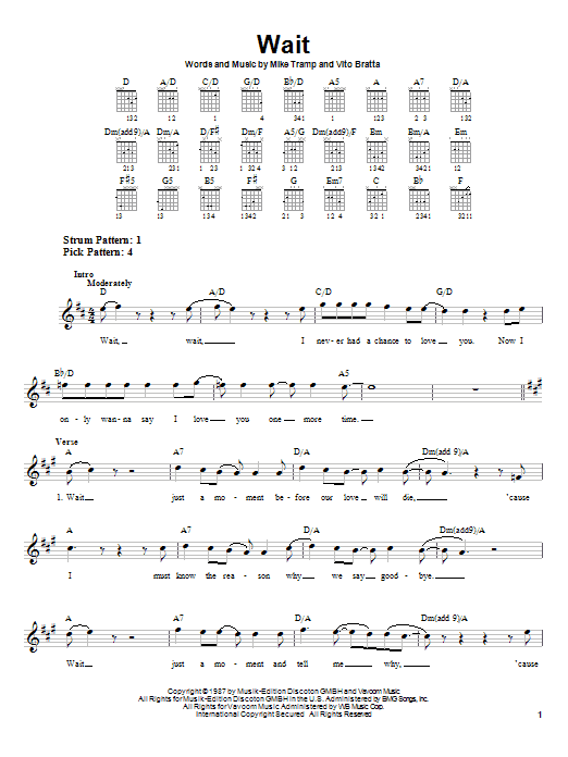 White Lion Wait sheet music notes and chords arranged for Easy Guitar