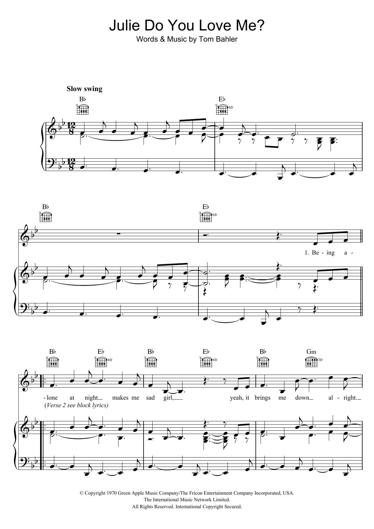 White Plains Julie Do Ya Love Me? sheet music notes and chords arranged for Piano, Vocal & Guitar Chords