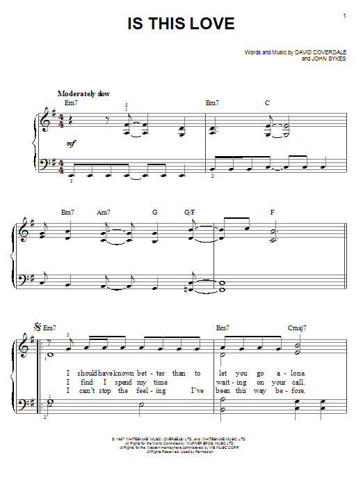 Whitesnake Is This Love sheet music notes and chords arranged for Guitar Tab