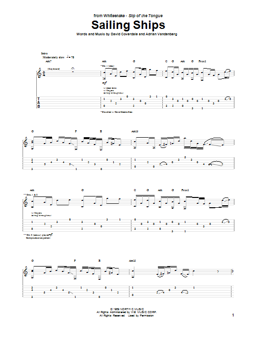 Whitesnake Sailing Ships sheet music notes and chords arranged for Guitar Tab