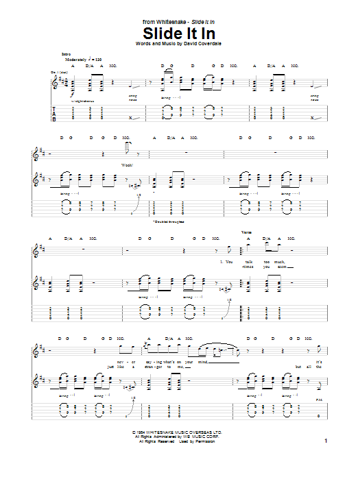 Whitesnake Slide It In sheet music notes and chords arranged for Guitar Tab