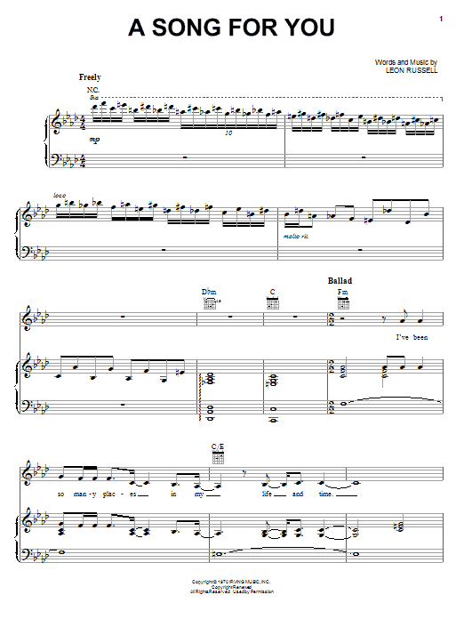Whitney Houston A Song For You sheet music notes and chords arranged for Piano, Vocal & Guitar Chords (Right-Hand Melody)