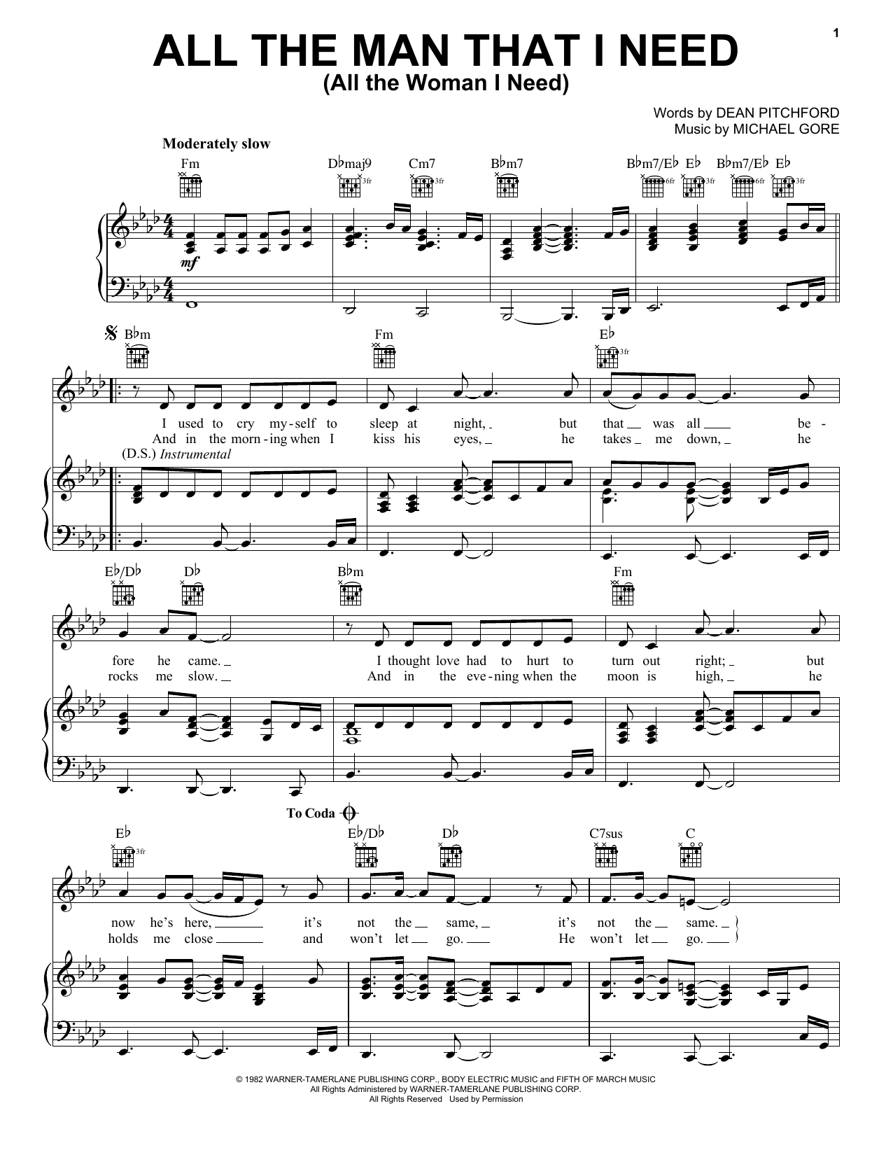 Whitney Houston All The Man That I Need (All The Woman I Need) sheet music notes and chords arranged for Piano, Vocal & Guitar Chords (Right-Hand Melody)