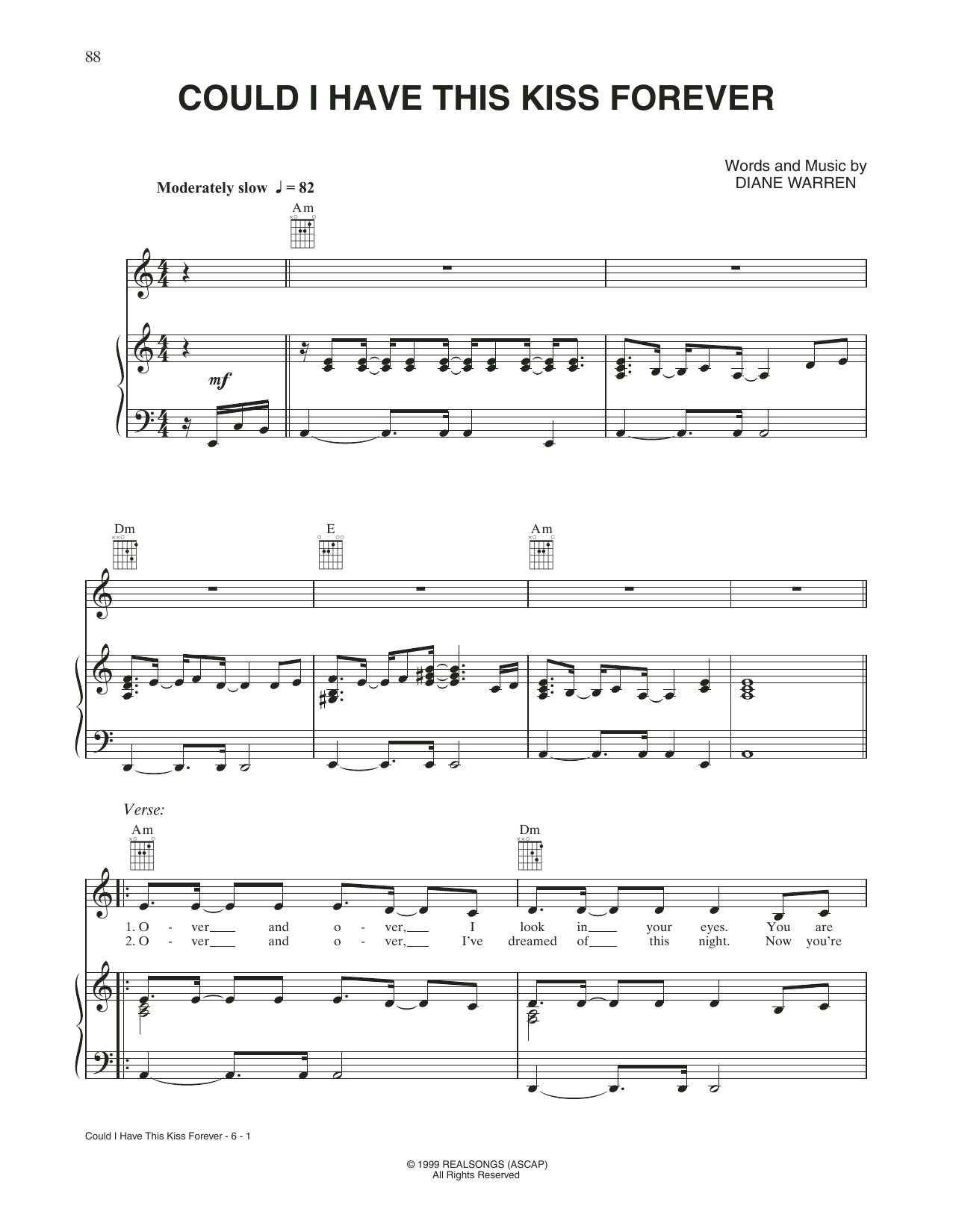Whitney Houston and Enrique Iglesias Could I Have This Kiss Forever sheet music notes and chords arranged for Piano, Vocal & Guitar Chords (Right-Hand Melody)