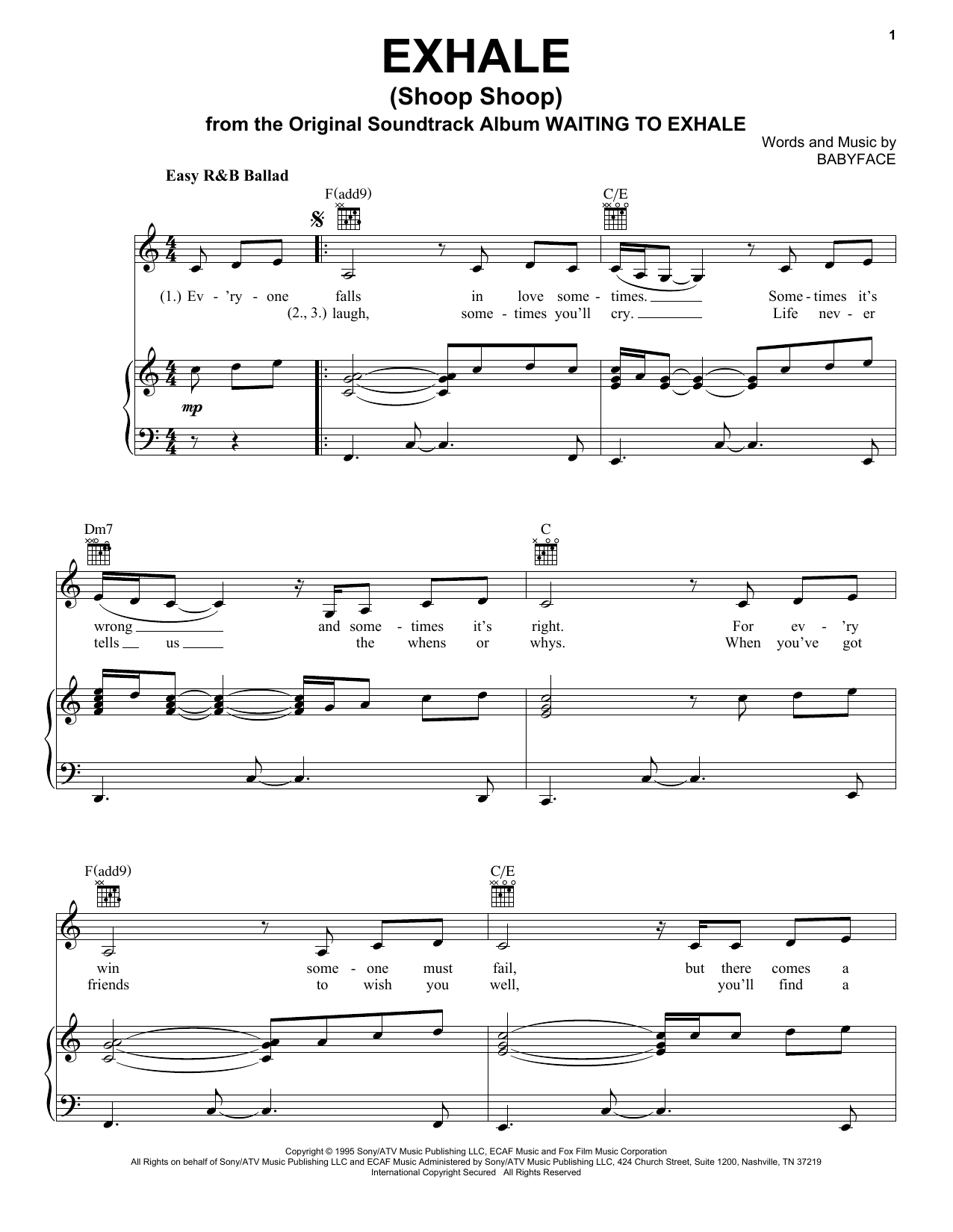 Whitney Houston Exhale (Shoop Shoop) sheet music notes and chords arranged for Clarinet Solo