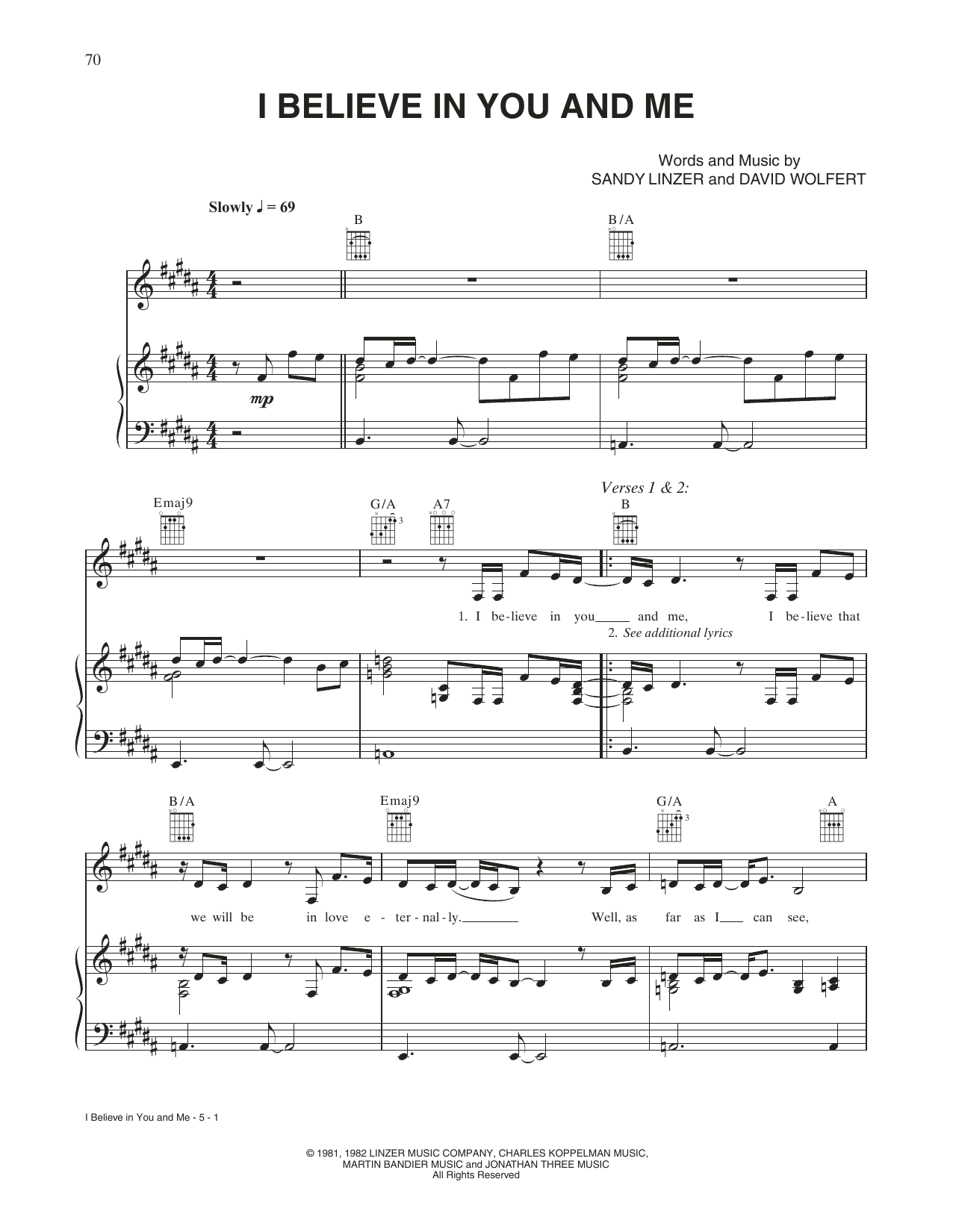 Whitney Houston I Believe In You And Me (from The Preacher's Wife) sheet music notes and chords arranged for Piano, Vocal & Guitar Chords (Right-Hand Melody)