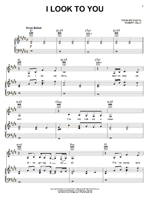 Whitney Houston I Look To You sheet music notes and chords arranged for Piano, Vocal & Guitar Chords (Right-Hand Melody)