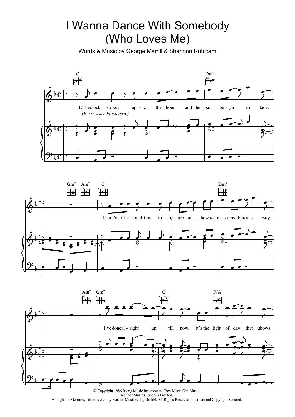 Whitney Houston I Wanna Dance With Somebody (Who Loves Me) sheet music notes and chords arranged for Piano Solo
