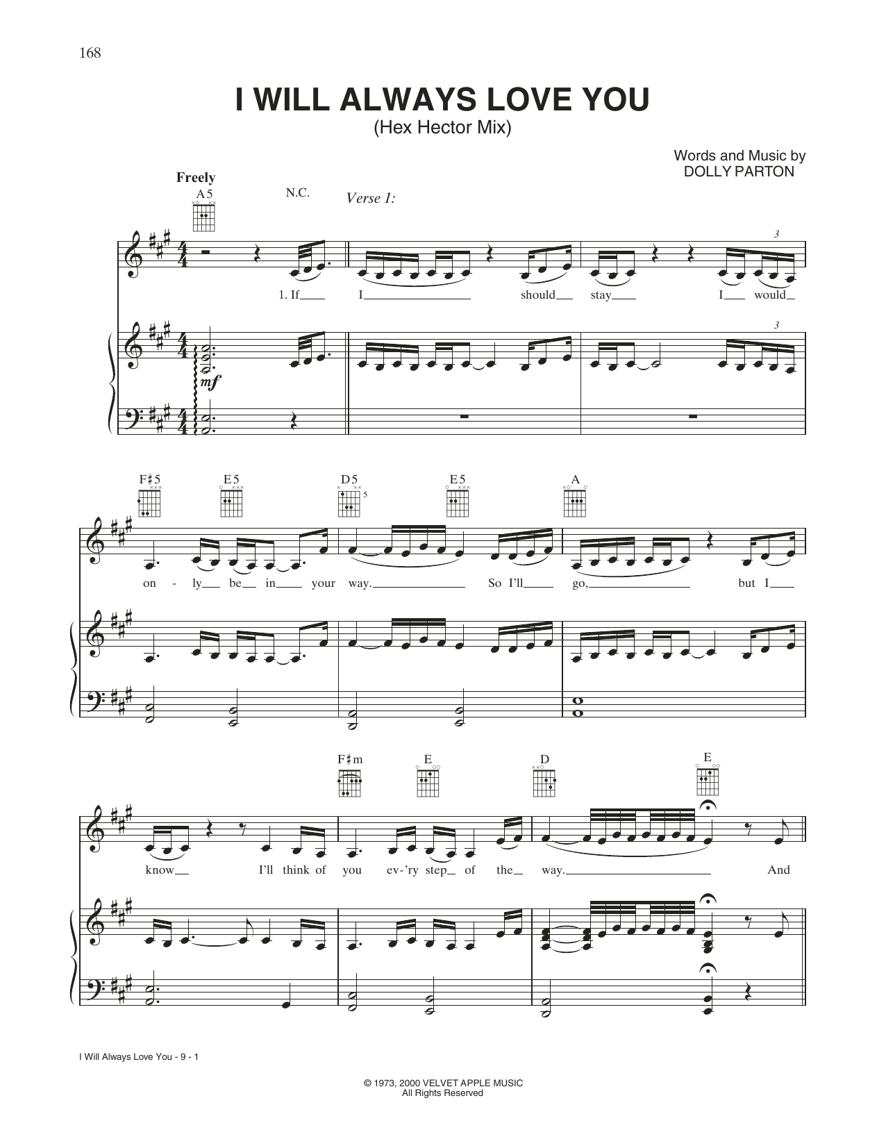 Whitney Houston I Will Always Love You (Hex Hector Mix) sheet music notes and chords arranged for Piano, Vocal & Guitar Chords (Right-Hand Melody)