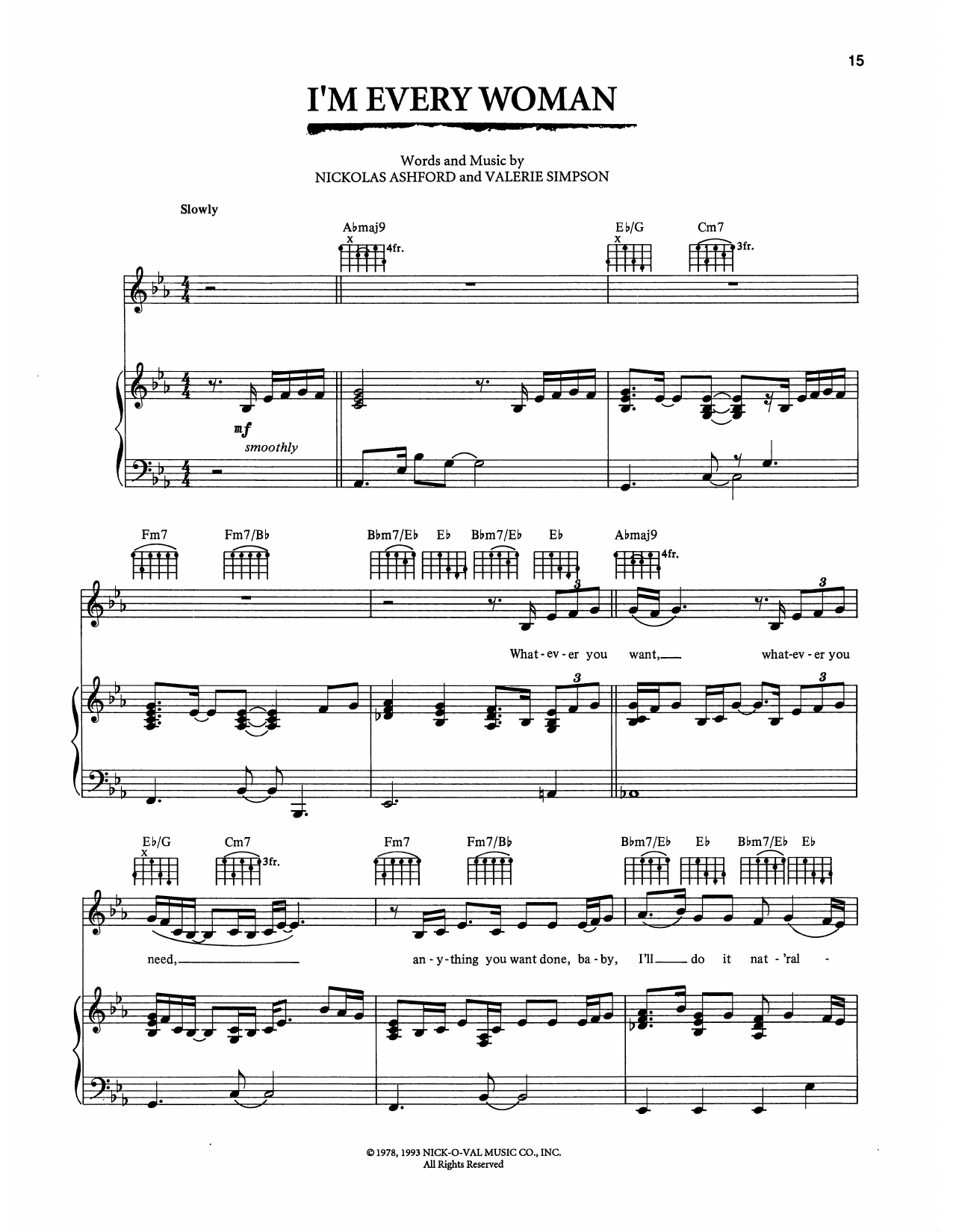 Whitney Houston I'm Every Woman (from The Bodyguard) sheet music notes and chords arranged for Piano, Vocal & Guitar Chords (Right-Hand Melody)