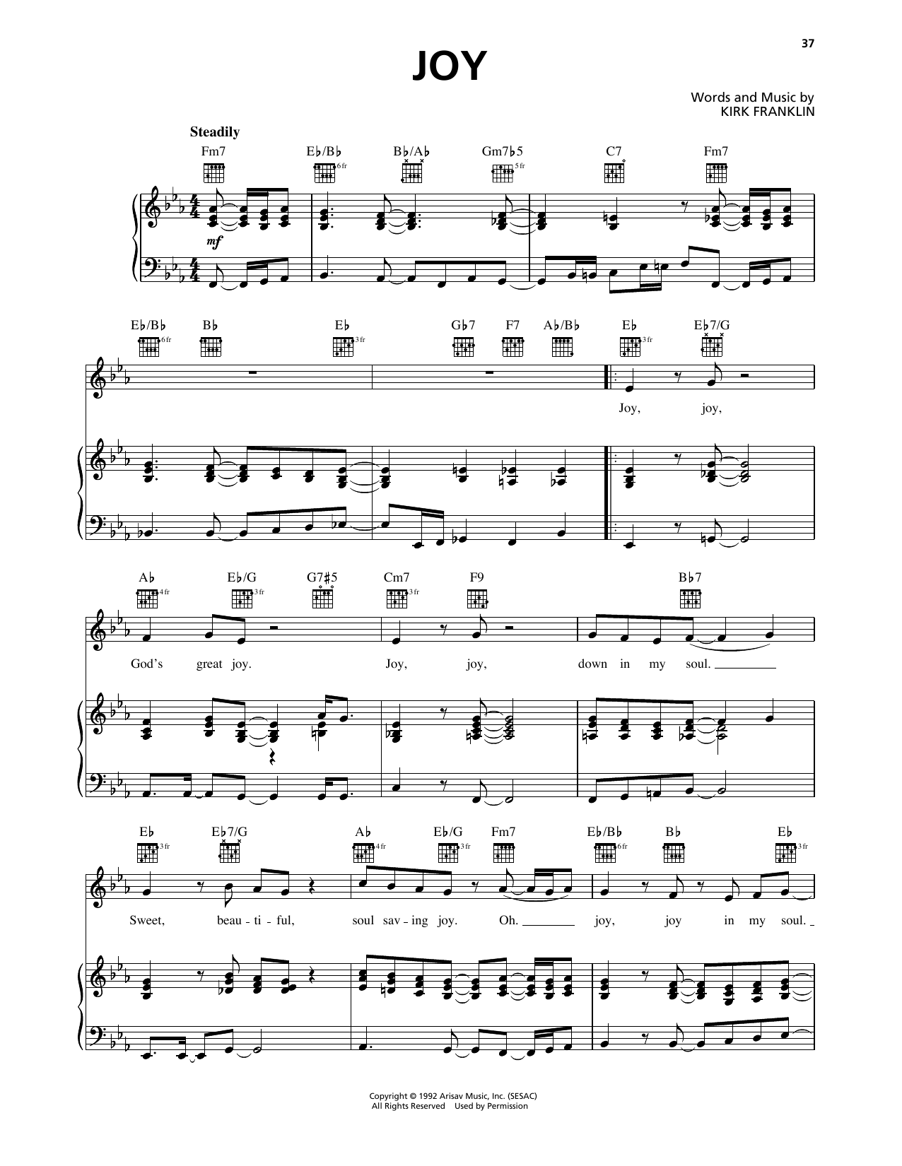Whitney Houston Joy sheet music notes and chords arranged for Piano, Vocal & Guitar Chords (Right-Hand Melody)