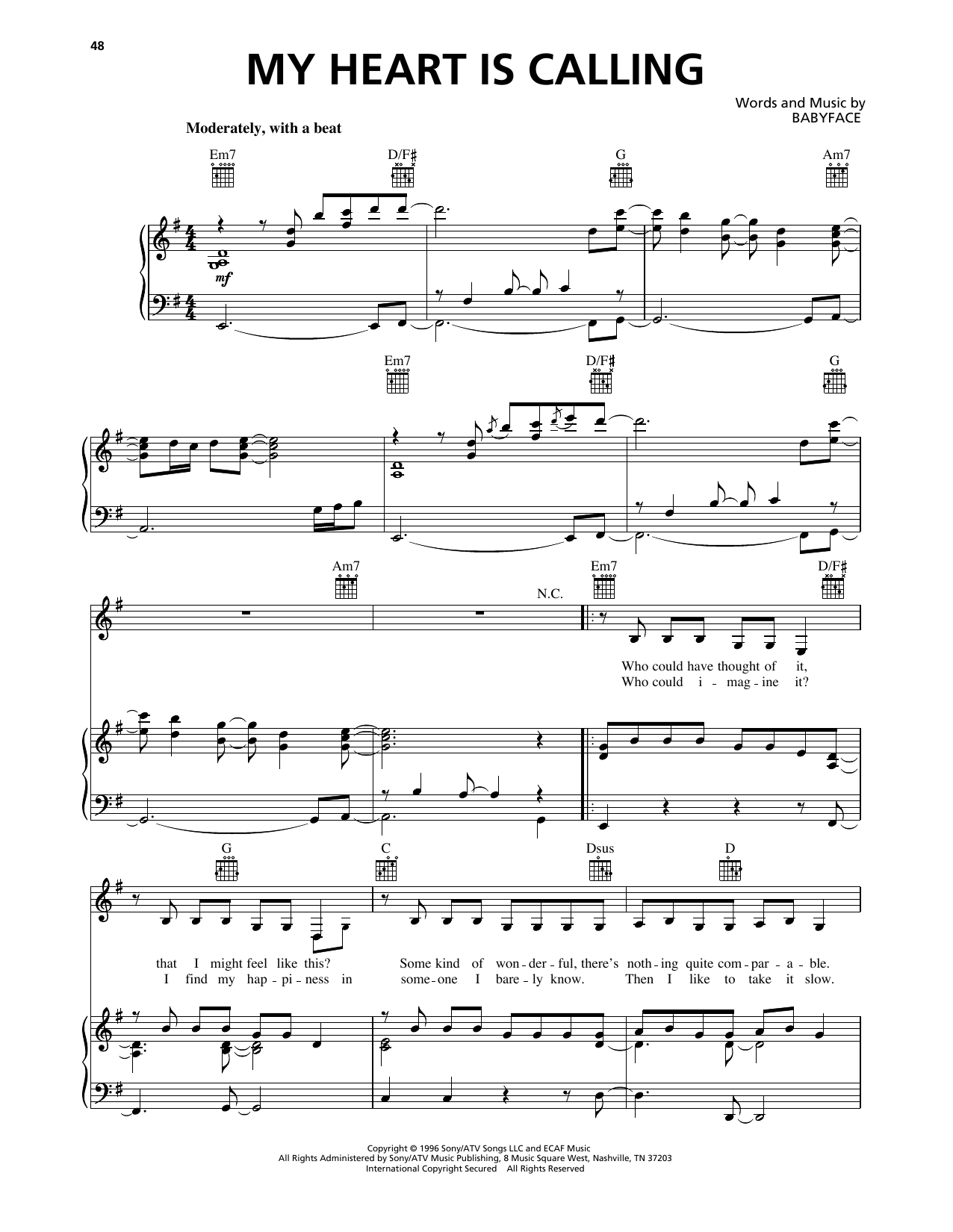Whitney Houston My Heart Is Calling sheet music notes and chords arranged for Piano, Vocal & Guitar Chords (Right-Hand Melody)