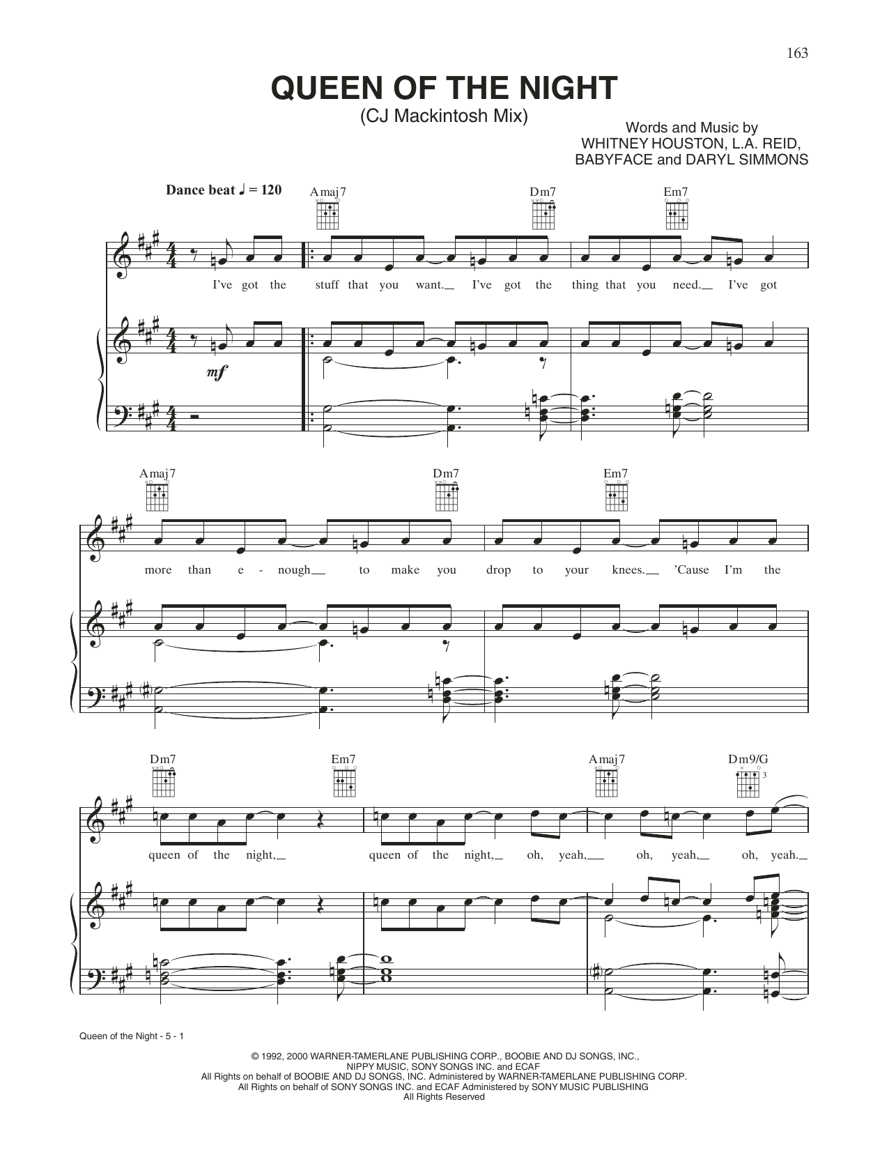 Whitney Houston Queen Of The Night sheet music notes and chords arranged for Piano, Vocal & Guitar Chords (Right-Hand Melody)