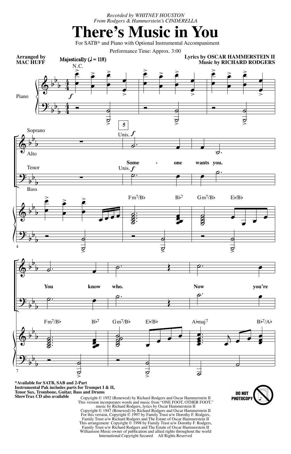 Whitney Houston There's Music In You (from Cinderella) (arr. Mac Huff) sheet music notes and chords arranged for 2-Part Choir