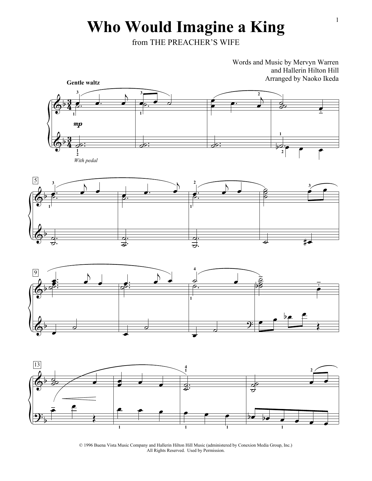 Whitney Houston Who Would Imagine A King (arr. Naoko Ikeda) sheet music notes and chords arranged for Educational Piano