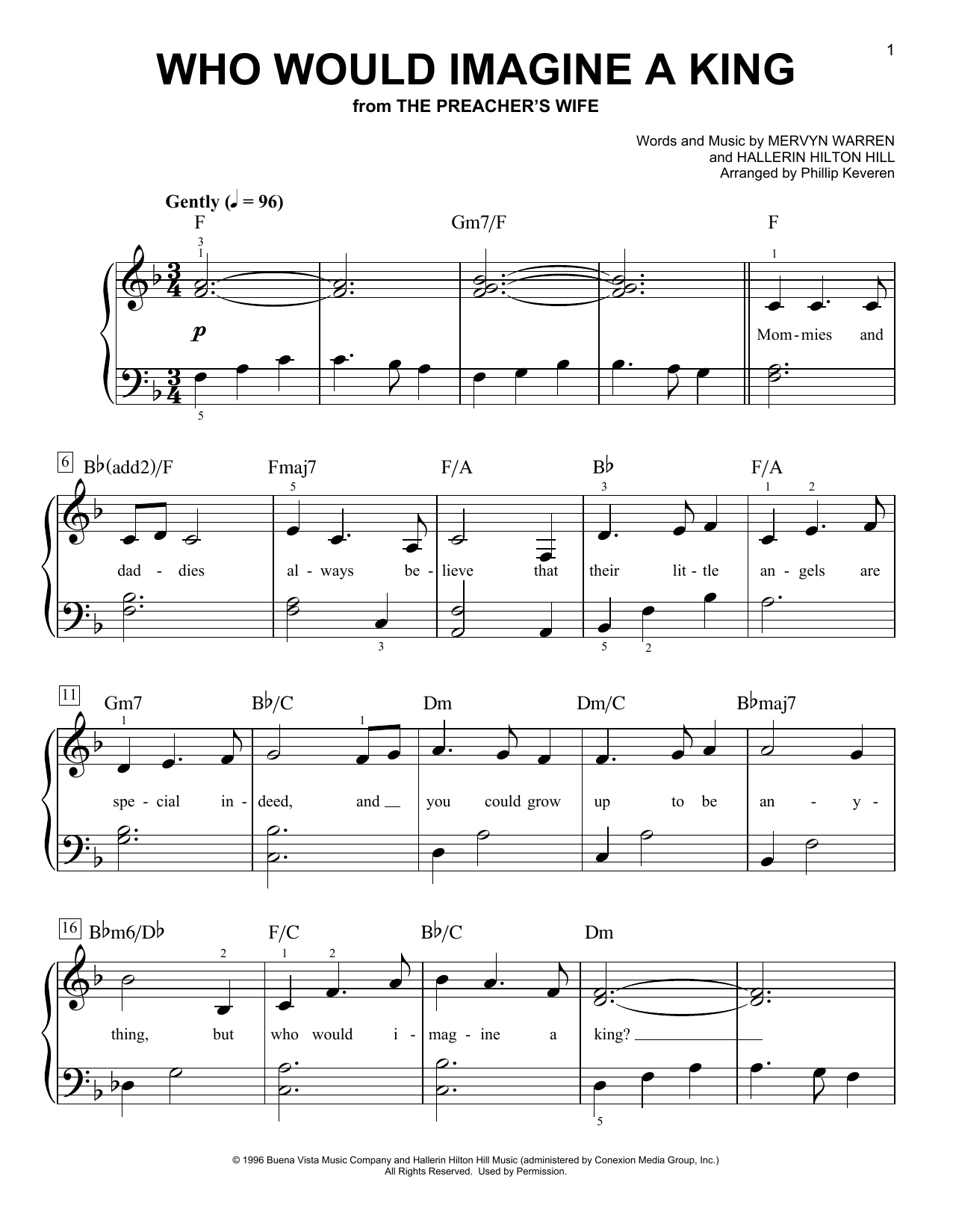 Whitney Houston Who Would Imagine A King (arr. Phillip Keveren) sheet music notes and chords arranged for Easy Piano