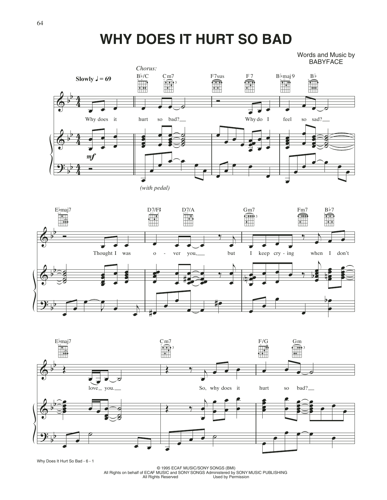 Whitney Houston Why Does It Hurt So Bad sheet music notes and chords arranged for Piano, Vocal & Guitar Chords (Right-Hand Melody)