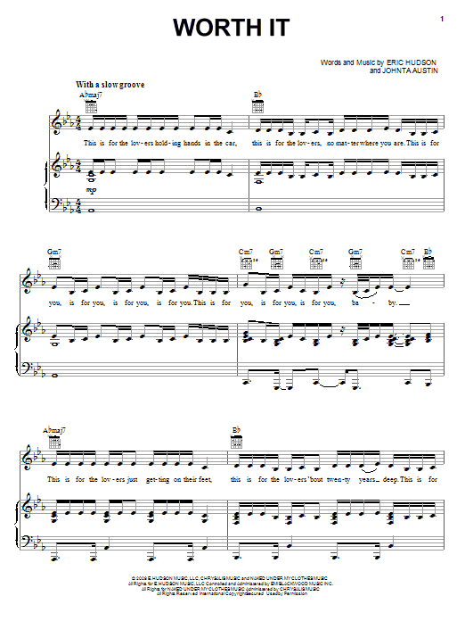 Whitney Houston Worth It sheet music notes and chords arranged for Piano, Vocal & Guitar Chords (Right-Hand Melody)
