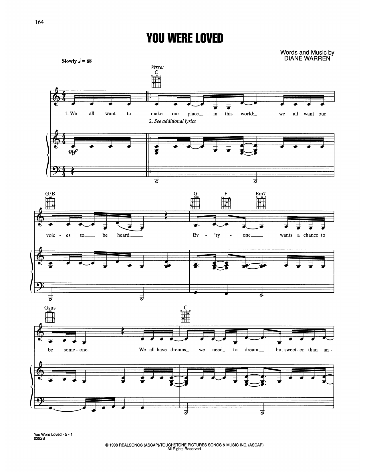 Whitney Houston You Were Loved sheet music notes and chords arranged for Piano, Vocal & Guitar Chords (Right-Hand Melody)