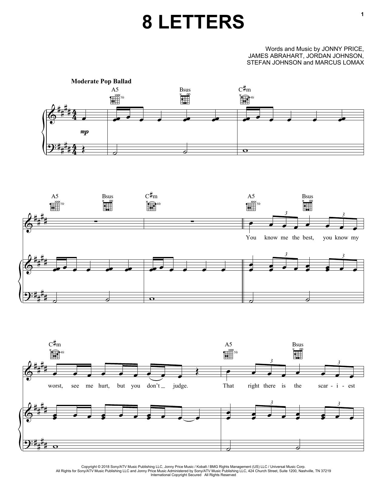 Why Don't We 8 Letters sheet music notes and chords arranged for Piano, Vocal & Guitar Chords (Right-Hand Melody)