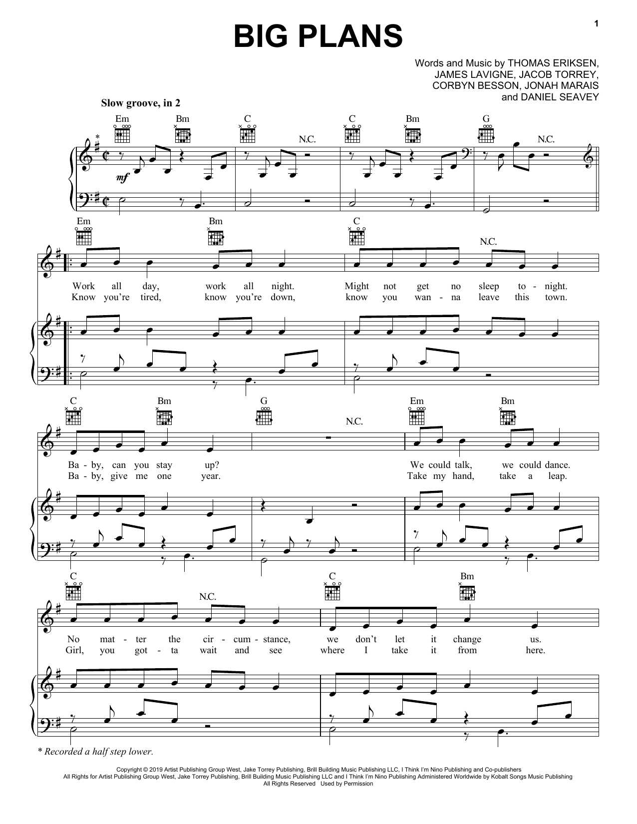 Why Don't We Big Plans sheet music notes and chords arranged for Piano, Vocal & Guitar Chords (Right-Hand Melody)