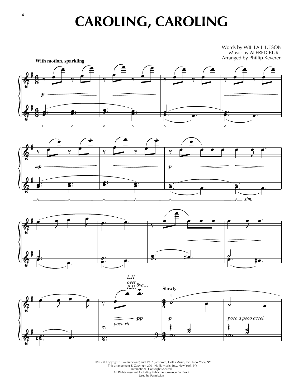Wihla Hutson and Alfred Burt Caroling, Caroling [Jazz version] (arr. Phillip Keveren) sheet music notes and chords arranged for Piano Solo