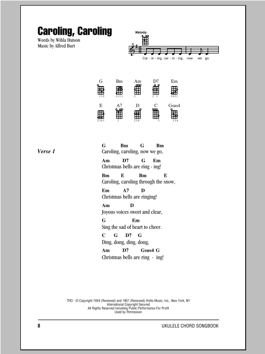 Wihla Hutson Caroling, Caroling sheet music notes and chords arranged for Ukulele Chords/Lyrics