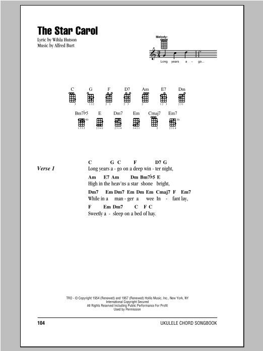 Wihla Hutson The Star Carol sheet music notes and chords arranged for Ukulele Chords/Lyrics