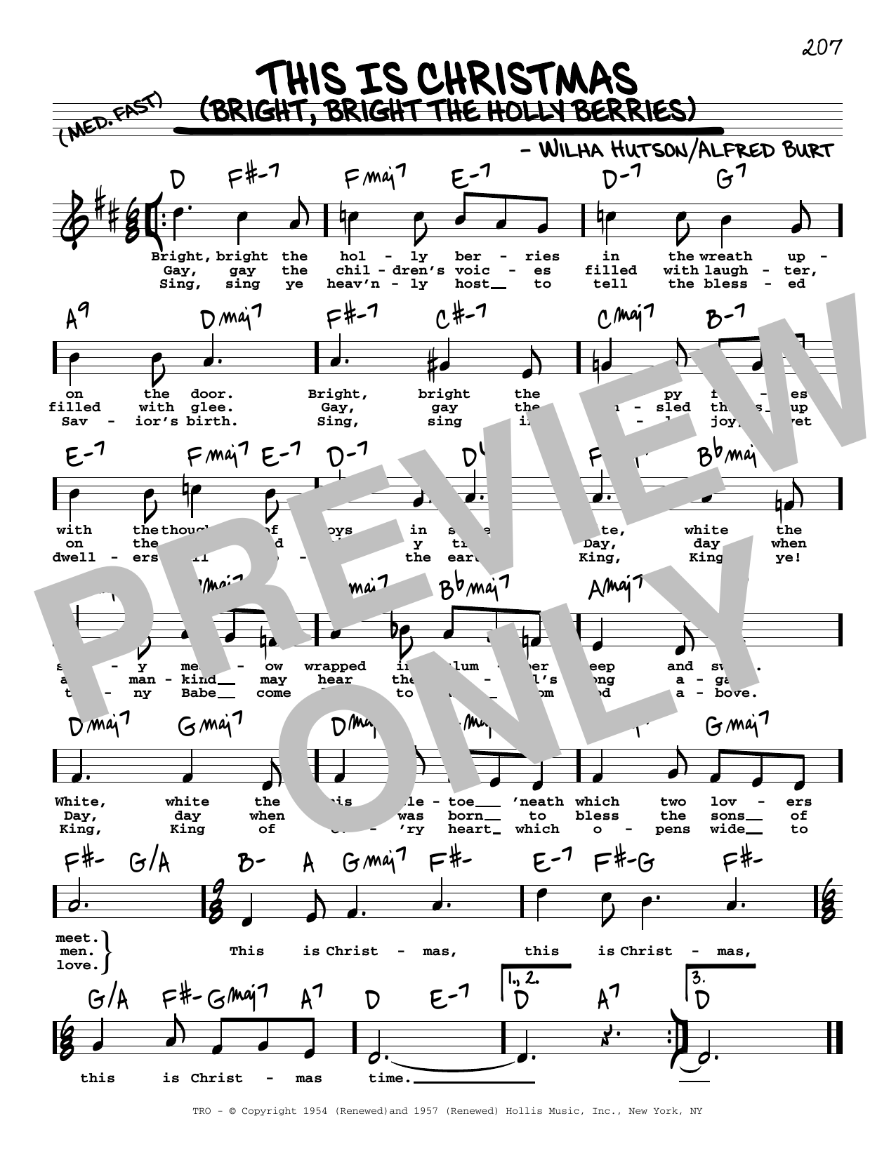 Wihla Hutson This Is Christmas (Bright, Bright The Holly Berries) sheet music notes and chords arranged for Real Book – Melody, Lyrics & Chords