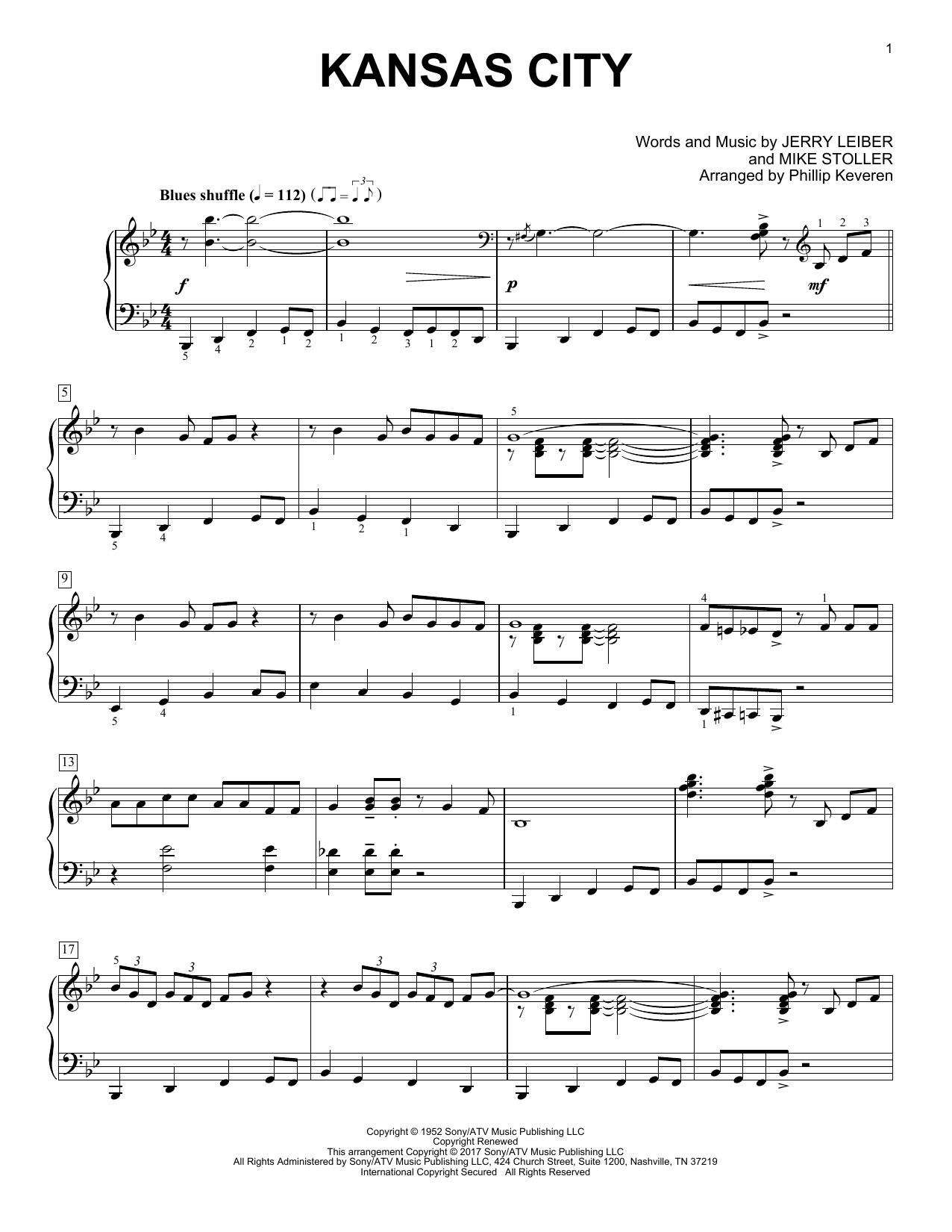Wilbert Harrison Kansas City (arr. Phillip Keveren) sheet music notes and chords arranged for Piano Solo