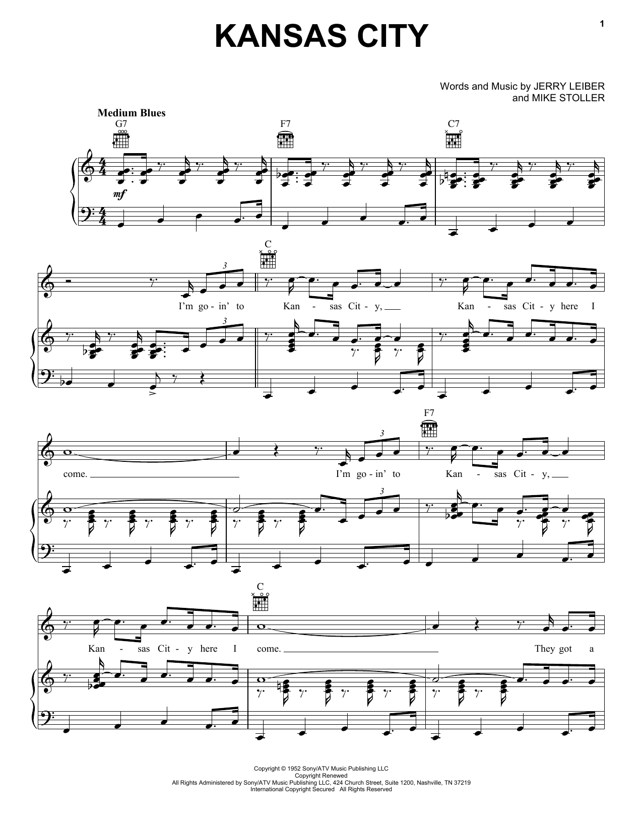 Wilbert Harrison Kansas City sheet music notes and chords arranged for Easy Guitar