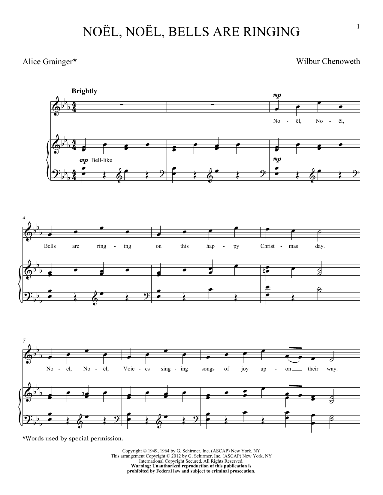 Wilbur Chenoweth Noel, Noel, Bells Are Ringing sheet music notes and chords arranged for Piano & Vocal