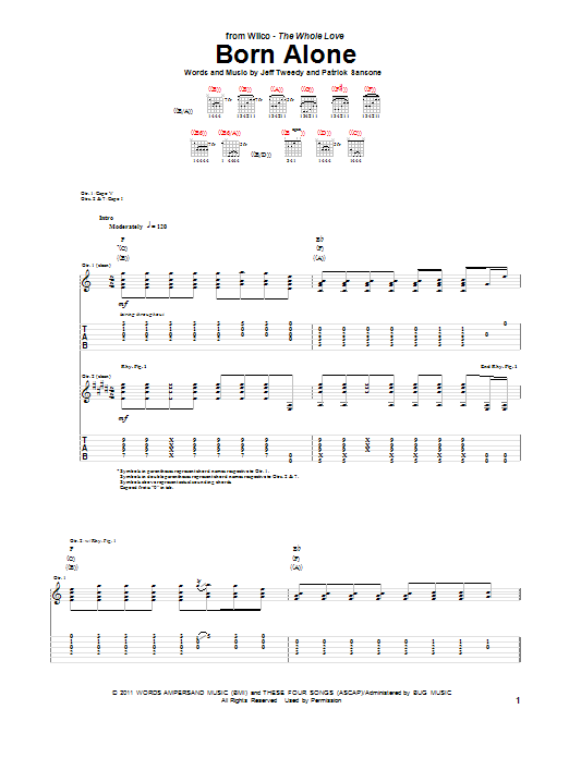 Wilco Born Alone sheet music notes and chords arranged for Guitar Tab