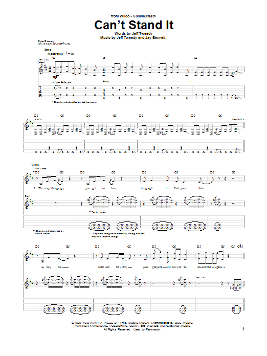 Wilco Can't Stand It sheet music notes and chords arranged for Guitar Tab