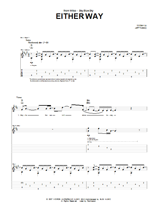 Wilco Either Way sheet music notes and chords arranged for Guitar Tab