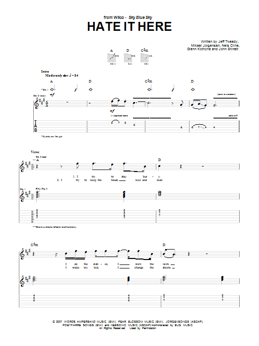 Wilco Hate It Here sheet music notes and chords arranged for Guitar Tab