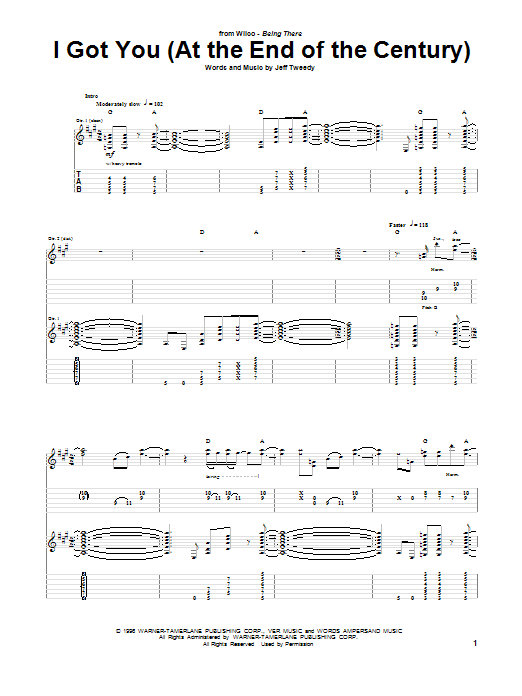 Wilco I Got You (At The End Of The Century) sheet music notes and chords arranged for Guitar Tab
