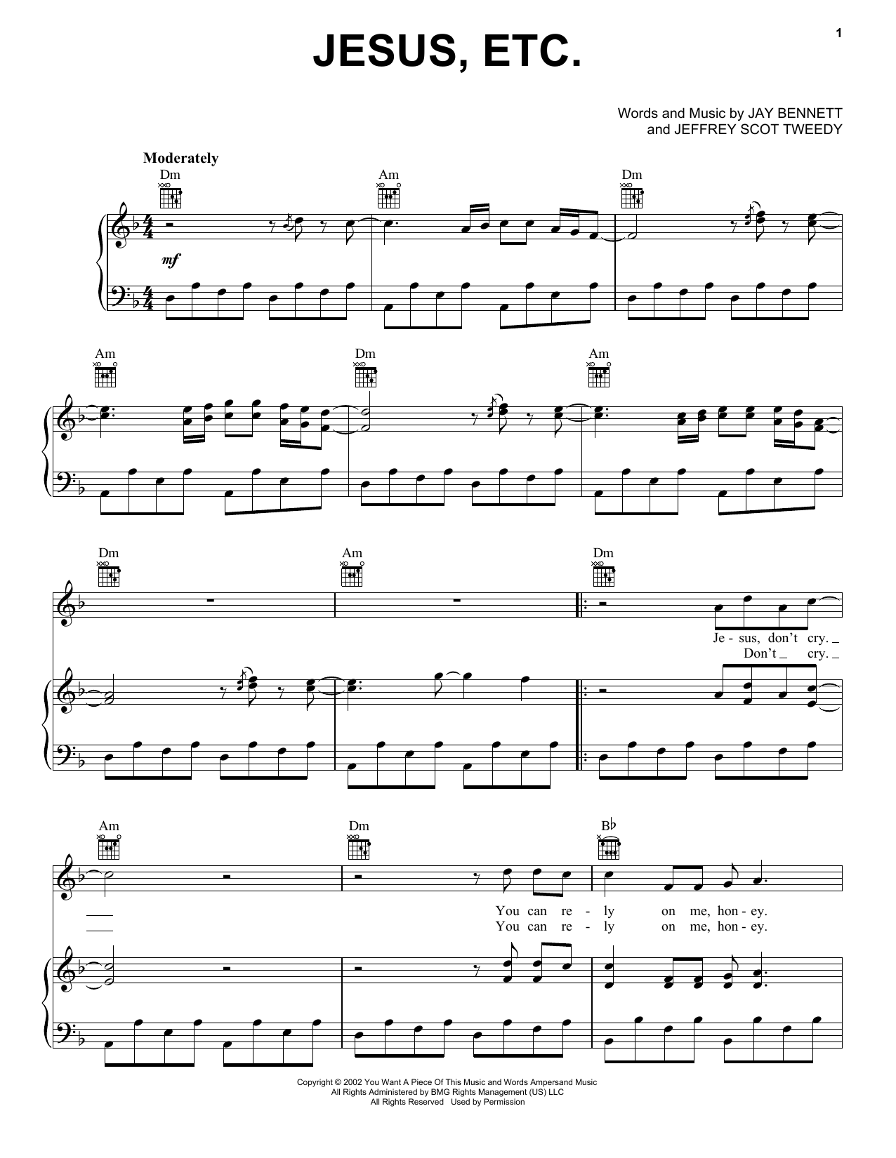 Wilco Jesus, Etc... sheet music notes and chords arranged for Guitar Chords/Lyrics