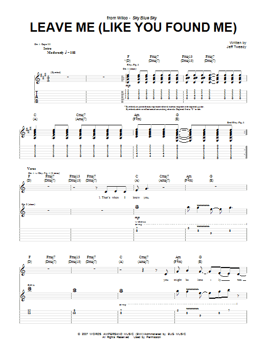 Wilco Leave Me (Like You Found Me) sheet music notes and chords arranged for Guitar Tab