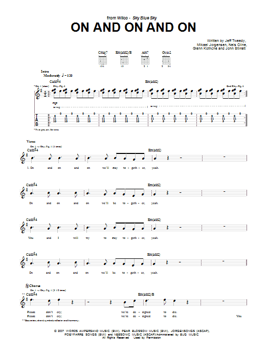 Wilco On And On And On sheet music notes and chords arranged for Guitar Tab