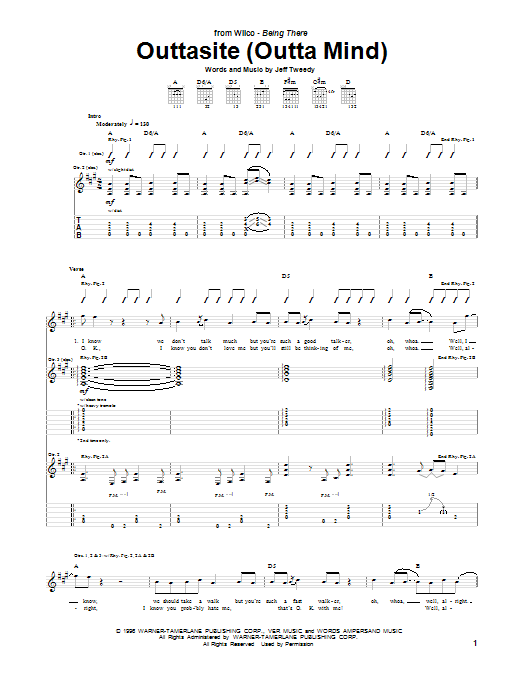 Wilco Outtasite (Outta Mind) sheet music notes and chords arranged for Guitar Tab
