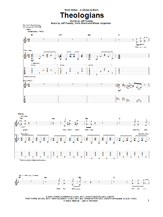 Wilco Theologians sheet music notes and chords arranged for Guitar Tab