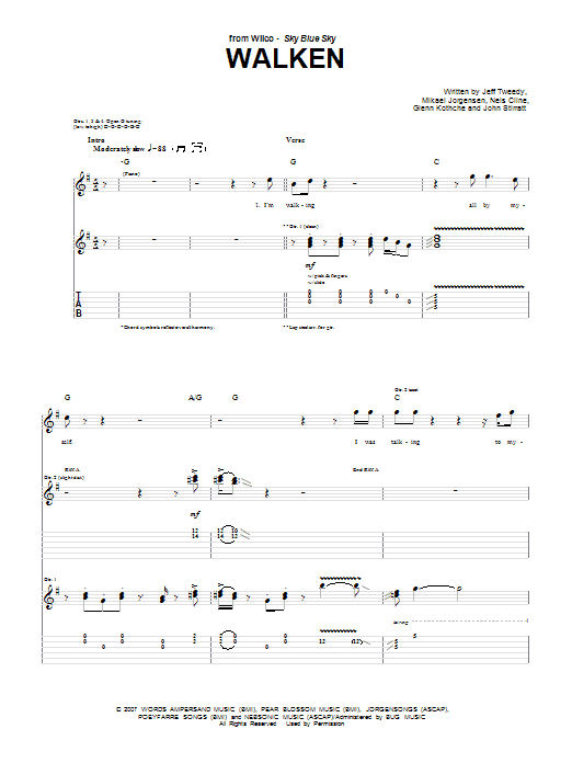 Wilco Walken sheet music notes and chords arranged for Guitar Tab