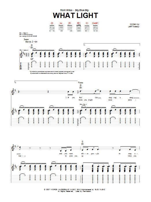 Wilco What Light sheet music notes and chords arranged for Guitar Tab