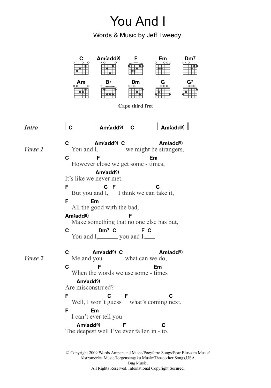 Wilco You And I (featuring Feist) sheet music notes and chords arranged for Guitar Chords/Lyrics