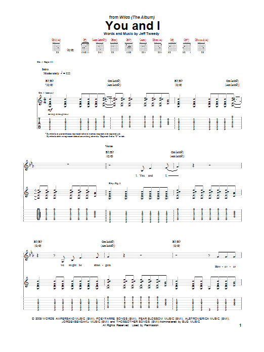 Wilco You And I sheet music notes and chords arranged for Guitar Lead Sheet