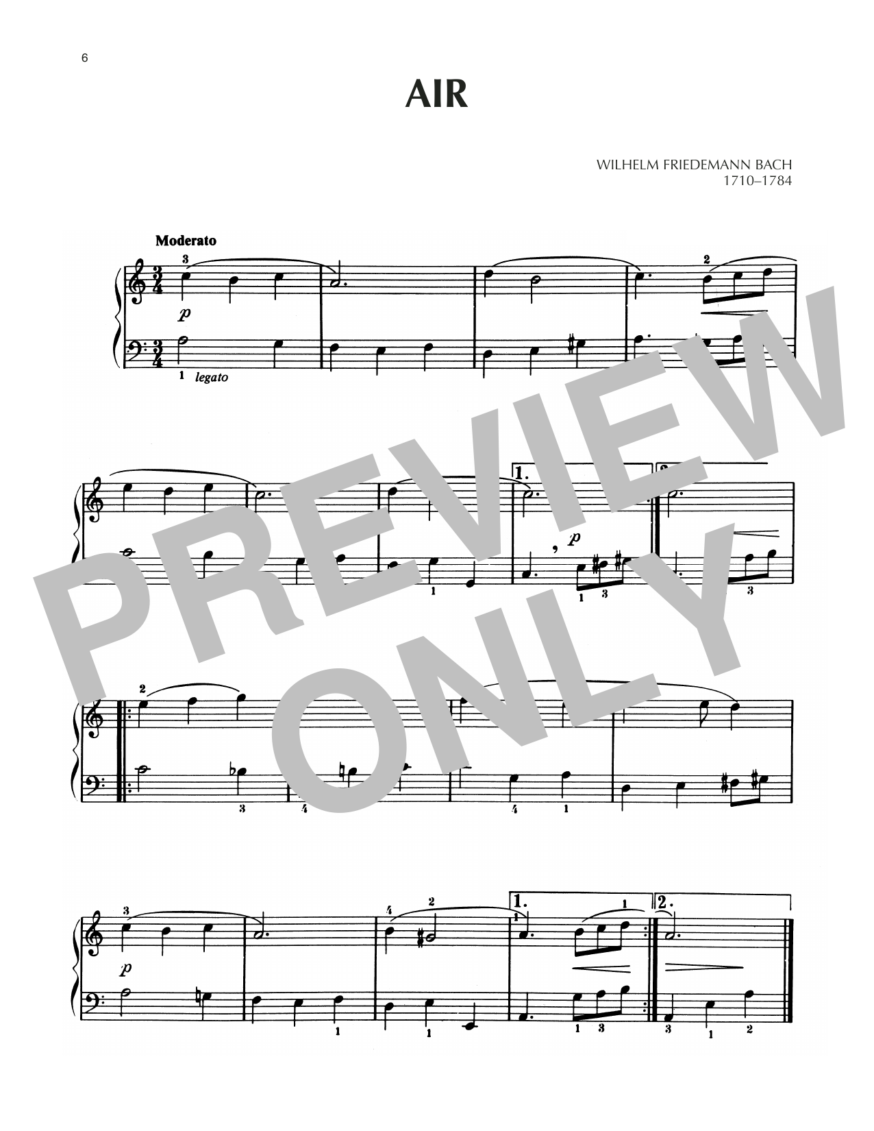Wilhelm Friedemann Bach Air In A Minor sheet music notes and chords arranged for Piano Solo