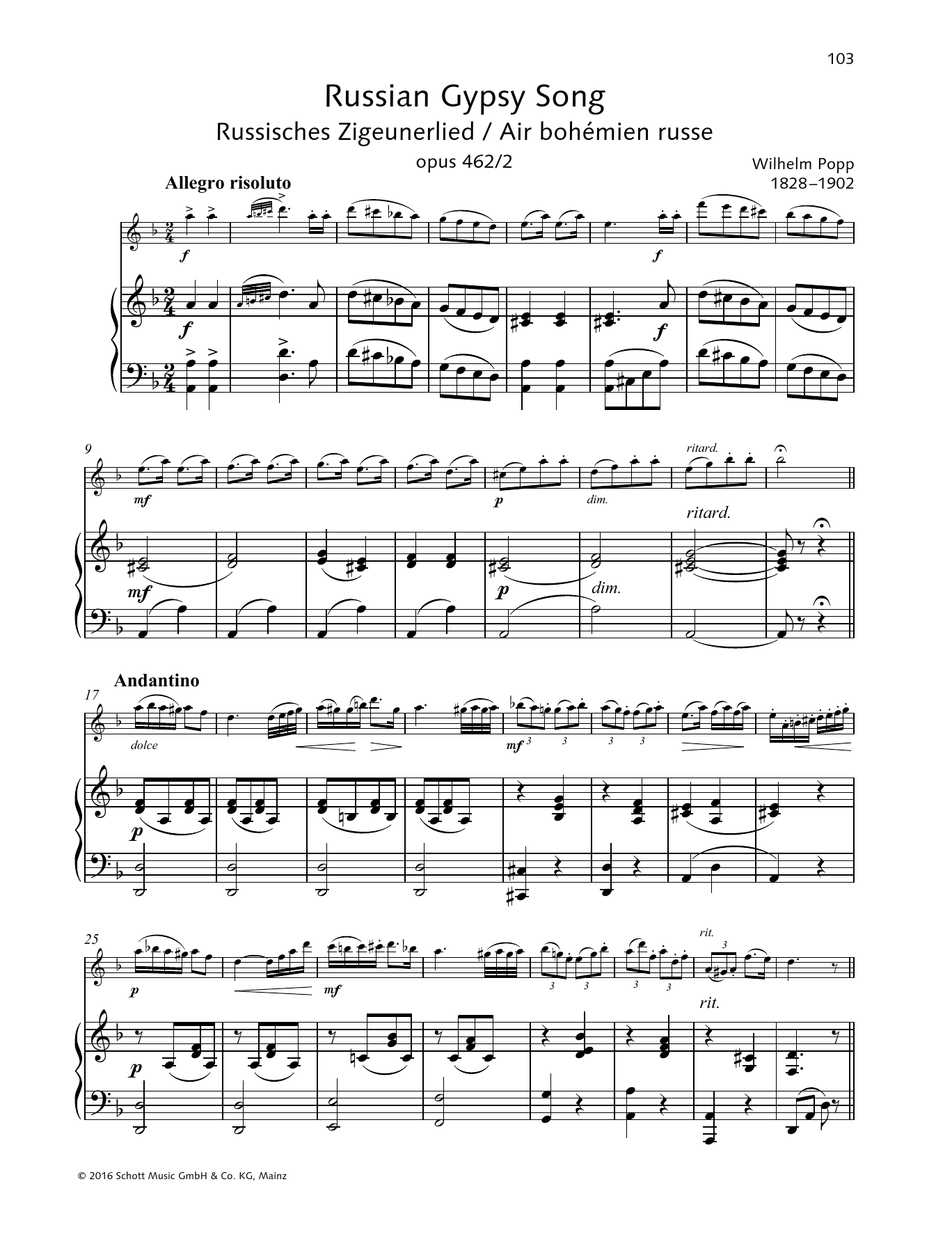 Wilhelm Popp Russian Gypsy Song sheet music notes and chords arranged for Woodwind Solo
