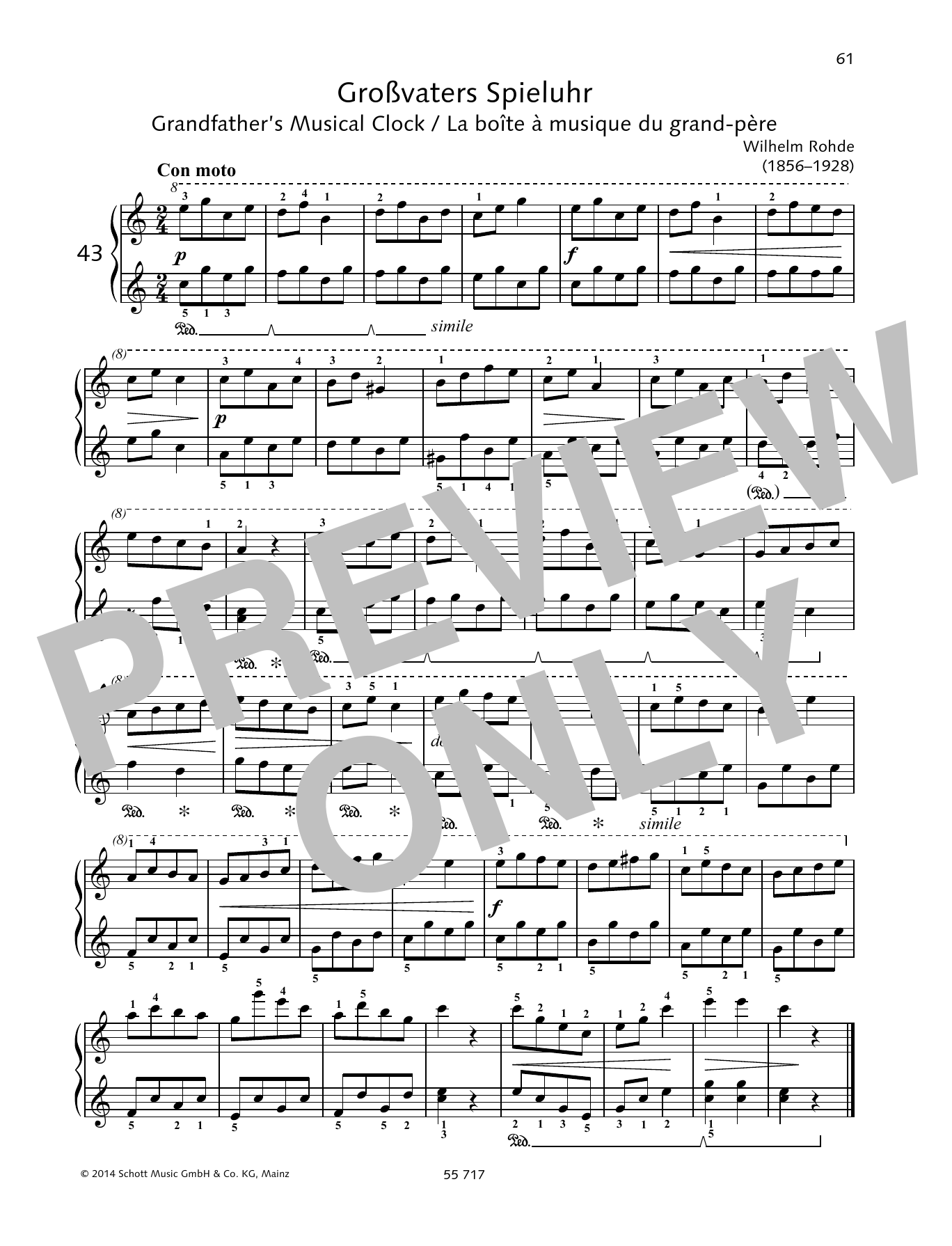 Wilhelm Rohde Grandfather's Musical Clock sheet music notes and chords arranged for Piano Solo